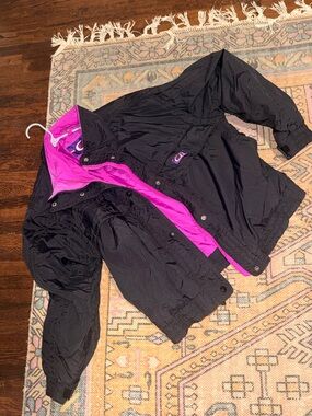 80’s Vintage Black Retro Jacket with Bright Pink Lining, S/M
